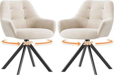 COLAMY Draaibare Eetkamerstoelen met Armleuningen - 360° Draaibaar - Luxe Fluweellook - Ergonomisch Ontwerp - Beige
