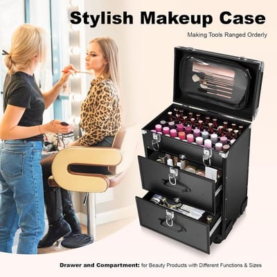 Cosmetica Koffer - Make-up Organizer - Ordelijk Opbergen - Robuust Aluminium Frame - 28.5 x 25 x 58 cm - Roze