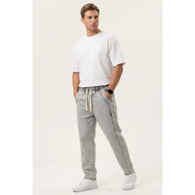 Opvallende Denim Broek met Touwsluiting Taille