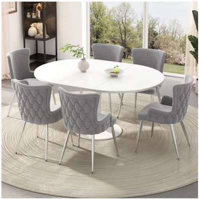 Eetkamerstoel - MUVOE - Set van 6 - Grijs fluweel - Metalen poten - Modern design grijs