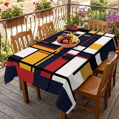 Mondriaan Kleurblok Rechthoek Tafelkleed Tafelkleden Waterdicht Geometrisch Streep Tafelhoes voor Keuken Eetkamer Bruiloft Feest 90x140cm black