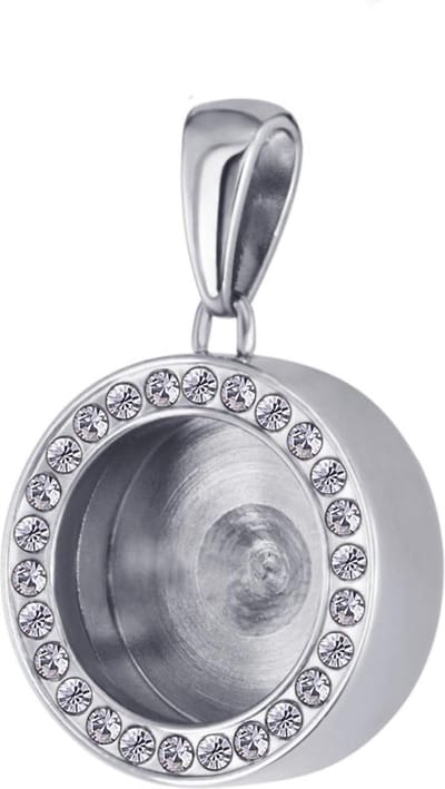 Quiges RVS Verwisselbare Mini Munt Ketting Hanger Houder Medaillon Schroefsysteem Zilverkleurig Glans met Zirkonia