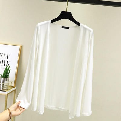 Dunne Modal Jas Dames Zomer Losse Kleding Veelzijdige Casual Top Lange Mouw Gebreid Airconditioning Vest Zonnebrandkleding L wit