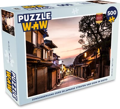 Puzzel Zonsondergang over de Japanse straten van Gion in Kioto - Legpuzzel - Puzzel 500 stukjes