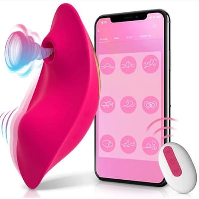 Daity Draagbare vlindervibrator met app-afstandsbediening, 9 vibratiestanden, 9 zuigstanden voor haar G-spot, clitoris, vagina, slipvibrator, seksspeeltje voor vrouwen,Rosérood