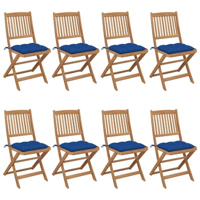 vidaXL - Opklapbare - stoelen, - 8 - stuks, - inclusief - kussens, - van - massief - acaciahout