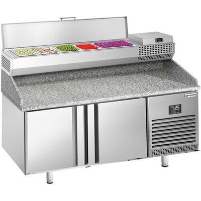 GGM Gastro Pizzakühltisch Premium PLUS - 1783x800mm - mit 2 Türen - inkl. Kühlaufsatzvitrine - 6x GN 1/3 Zilver