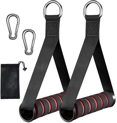 Dailygoods - DGN Set van 2 eenhandsgrepen, kabeltrek in rood, fitnessgrepen gymaccessoires, eenhandsgreep gym met 2 haken, gymgrepen voor weerstandsbanden, handvat gym eenhandsgreep fitness voor kracht