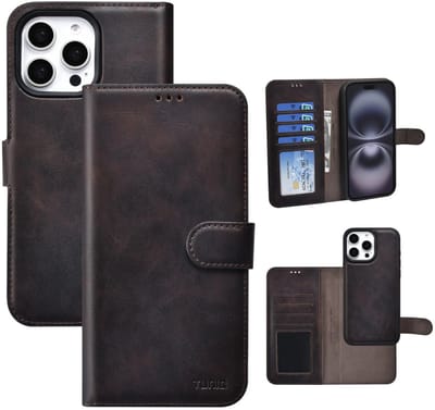 2in1 Backcover & Portemonnee Hoesje met Pasjeshouder voor 3 pasjes - met afneembaar magnetisch hoesje iPhone 16 Pro Max - Bruin