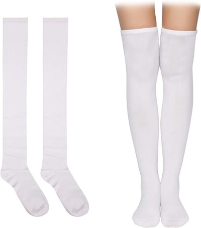 Knee High Sokken voor Dames en Meisjes, 100% Katoen, Zachte Lange Dyke Kousen voor Dagelijks Gebruik, Wit, 60 cm
