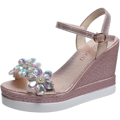 Dames Zomersandalen Platformsandalen Open Teen Wedge Platform Mode Schoenen Bloem Strass Designer Sandalen 40 gray