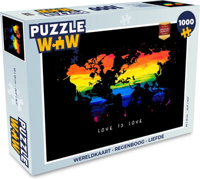 Puzzel Wereldkaart - Regenboog - Liefde - Legpuzzel - Puzzel 1000 stukjes volwassenen