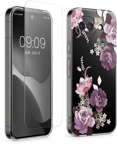 kwmobile telefoonhoesje geschikt voor Google Pixel 10a hoes - Telefoonhoesje voor smartphone - Telefoon cover - Met glazen schermbeschermer - Wilde Bloemen Stengels design