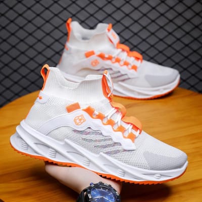 Herfst Nieuwe Herenschoenen Ademend Vliegweefsel Veters Hardlopen Trend Mode Casual Sportschoenen 44 orange