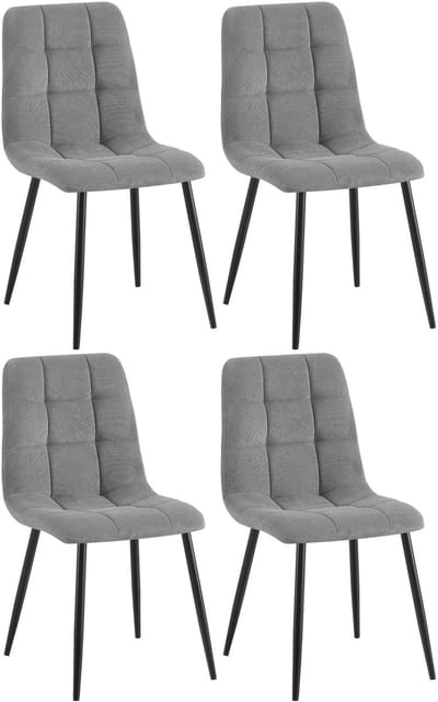 CLP Set van 4 Eetkamerstoelen Tilde - Gestoffeerd - Metalen Onderstel - belastbaar tot 150 kg Ribstof/grijs
