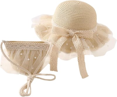 Zonnehoed Kinderen - Zomerhoed Meisjes - Strand Bescherming - Met Bijpassende Tas - One Size - Beige