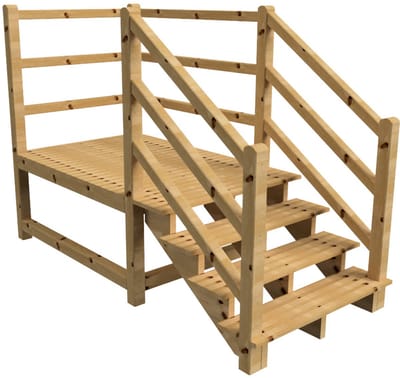 MILANO buitentrap 4 treden H71 cm - bordes L189 x B120 cm - trapleuning links en rechts - bordesleuning rechts en achteraan