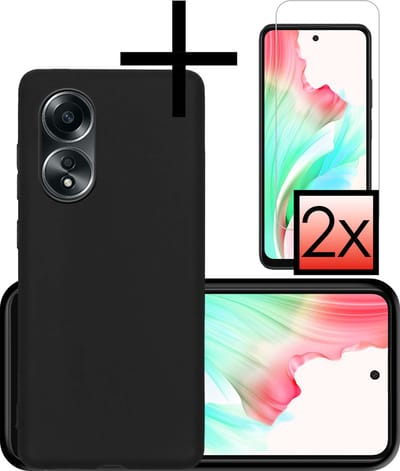 Hoesje - Met 2x Screenprotector - Geschikt voor OPPO A58 - Sterk & Shockproof - Back Cover - Siliconen Case - Telefoon Hoes - Zwart