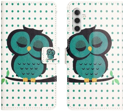 Hoesje Geschikt voor Samsung Galaxy A56 - Print Book Case met Pasjeshouder - Standaard - Magneet Sluiting - Groene Uil