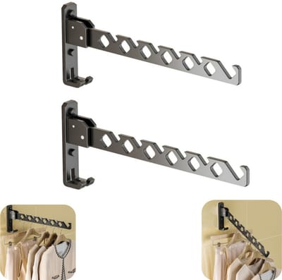 2 stuks kledinghanger - droogrek - kledingopslagrek - wandmontage - inklapbaar - geen boren nodig - opbergaccessoires - geschikt voor binnen, buiten, balkon (zwart, 34*13cm)