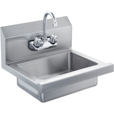 VEVOR Commerciële handwasbak met kraan, roestvrijstalen wastafel, kleine handwasbak, aan de muur gemonteerde handwasbak, gootsteen voor restaurant, keuken, bar, garage en thuis