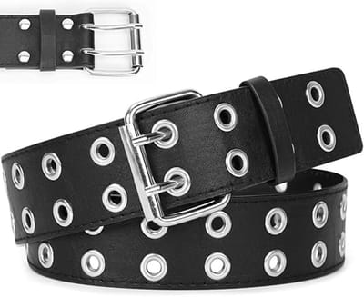 MIVRAY Broekriemen - Stijlvolle Brede Broekriem Met Dubbele Gesp, PU Riem Met Nieten, Zwart, Punk Accessoire Voor Dagelijks Gebruik