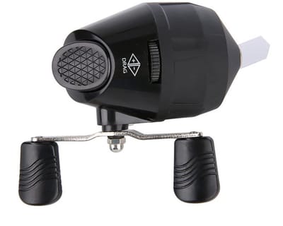 Lichtgewicht en draagbare spincast vismolen met metalen slingerarm en harpoenpijl, ideaal voor beginners en vissers, uitgevoerd in blauw en zwart