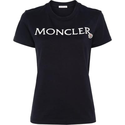 Moncler Logo Geborduurd Ronde Hals Trui Korte Mouwen T-shirt Dames T-shirts Marineblauw J10938C00006829HP778 S black