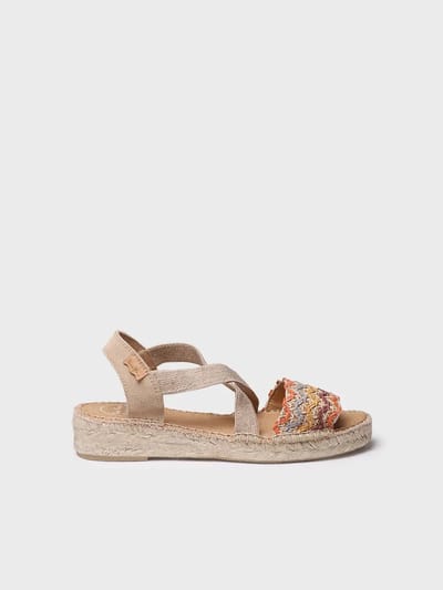Dames espadrille met jute sleehak en veelkleurige banden | EIDER-RS