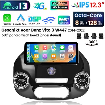 Junsun Android Autoradio Geschikt Voor Mercedes Vito 3 W447 2014-22 - 8GB+128GB- Draadloze CarPlay & Andriod Auto - GPS-navigatiesystem - 12.3 inch TouchScreen - Bluetooth - 4G - RDS - WiFi - Octa-core
