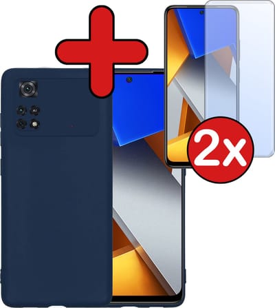 Hoesje - Met 2x Screenprotector - Geschikt voor Xiaomi Poco X4 Pro 5G - Sterk & Shockproof - Telefoon Hoes - Back Cover - Siliconen Case - Telefoonhoes - Donkerblauw