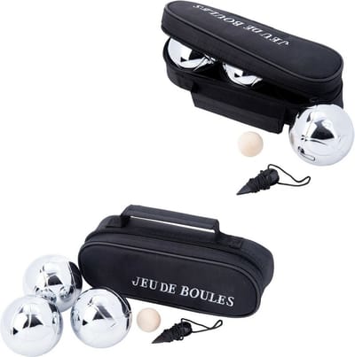 Engelhart Jeu de boules - set van 2x - 3 ballen/1 but in draagtas - Kaatsbal - Petanque - Cochonnette