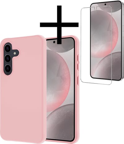 Hoesje - Met Screenprotector - Geschikt voor Samsung Galaxy S24 - Sterk & Shockproof - Back Cover - Siliconen Case - Telefoon Hoes - Lichtroze
