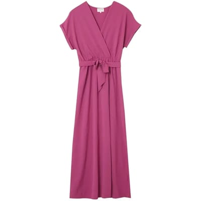 Fuchsia V-hals maxi-jurk met strikceintuur Maud - Grace & Mila