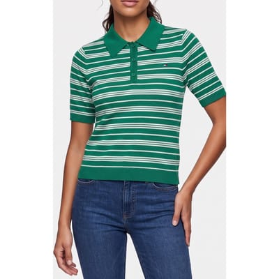 Tommy Hilfiger Merino Silk S/s Polo Nouv Green/calico Multi Stp Taglia: XS | Polo Outlet | Donna | Verde