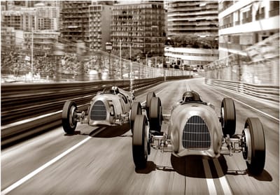 Fotobehangkoning - Behang - Vliesbehang - Fotobehang Oude Formule 1 Auto's - Monte Carlo - 150 x 105 cm