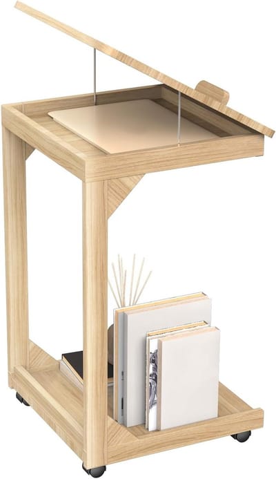 Sfeervolle bijzettafel - Kleine salontafel - Laptop en koffie - Verstelbaar en draaibaar - 40x40x63 cm - Walnootkleur