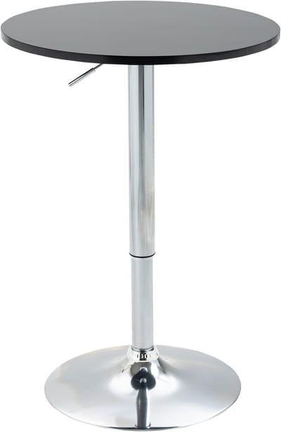 MODFU Ronde verstelbare bartafel draaibaar zwart Ø61×70–90 cm — MDF blad, metalen voet, 80 kg