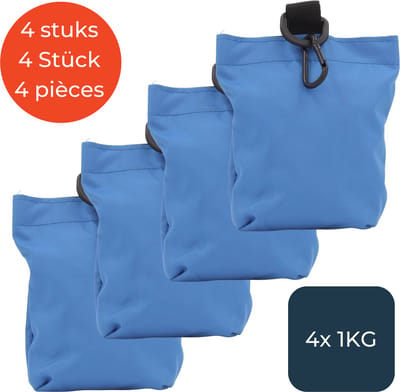 Zandzakjes Blauw - Set van 4 stuks x 1KG | Met karabijnhaak | Verzwaring | Vermijd wegwaaien