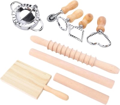 Pastamakerset - Deegroller Gnocchi - Zelf Pasta Maken - Veilige Afdichting - 21x9cm - Houtkleur