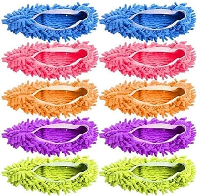 Moppantoffels - overschoenen - microvezel schoonmaak slippers voor huishoudelijk gebruik - Schoenovertrekken voor vloerreiniging - Zacht en wasbaar - Herbruikbaar - Microvezel voetsokken - Schoenovertrekken voor vloerreiniging - 5 paar (10 stuks)