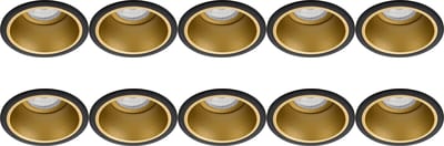 Spot Armatuur 10 Pack - Proma Minko Pro - GU10 Inbouwspot - Rond - Zwart/Goud - Aluminium - Verdiept - Ø90mm