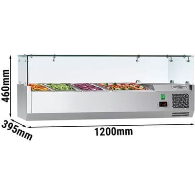 GGM Gastro Kühlaufsatzvitrine ECO - 1200x395mm - 3x GN 1/3 & 1x GN 1/2 Zilver