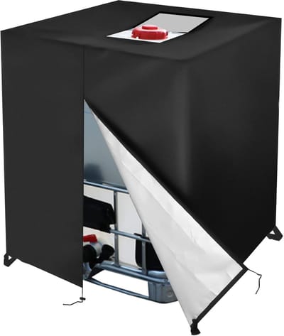 Tankafdekking - Waterdichte IBC Container Afdekking - 120 x 100 x 116 cm - Oxford-stof - Met Rits - Zonbescherming - UV-bestendig - Winddicht - Geschikt voor 1000L Buiten Regenwatertank en Watertank - Regentonaccessoires - Zwart