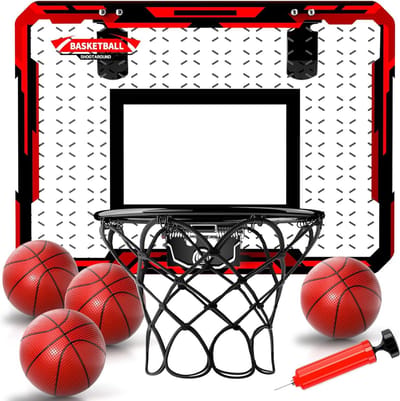 Alpha Gear - Mini Basketbalbord met Ring - Mini Hoop - Deurbevestiging - Met 2 Ballen en Pomp - Basketbalring - 45 x 30 cm - Dubbel Veersysteem - Basketbal - Zwart