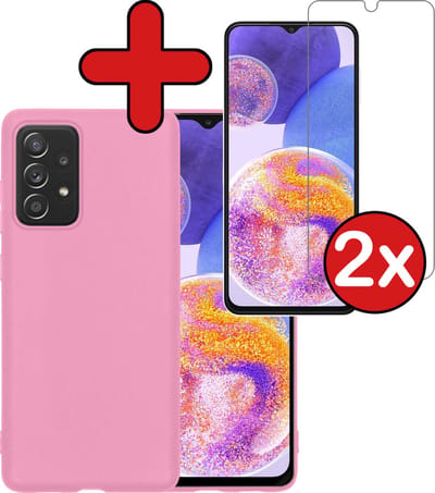 Hoesje - Met 2x Screenprotector - Geschikt voor Samsung Galaxy A23 - Sterk & Shockproof - Telefoon Hoes - Back Cover - Siliconen Case - Telefoonhoes - Lichtroze