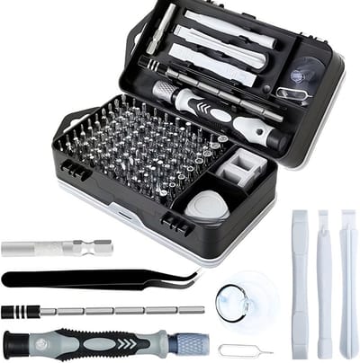 Precisieschroevendraaierset 115-in-1, professionele reparatieset met magnetische punten en antislip handgreep voor elektronica, telefoon, horloge en brillen - zwart en duurzaam
