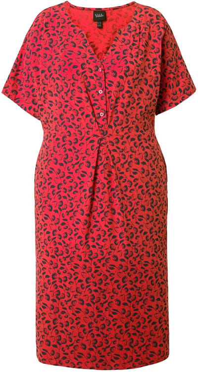 Ulla Popken - Dames - Midi-jurk aardbeien tuniekhals korte mouwen - Koraal - Maat 58+