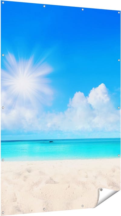 Gards Tuinposter Strand en Zee met Helder Witte Zand - 120x180 cm - Tuindoek - Tuindecoratie - Wanddecoratie buiten - Tuinschilderij