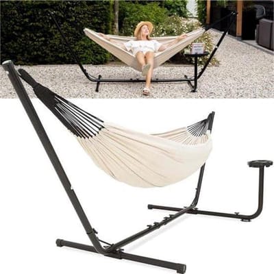 Hangmat 2-Persoons - Lounge Hangmat - Ontspannen Buiten - Inclusief Onderstel - 263 cm Lengte - Beige